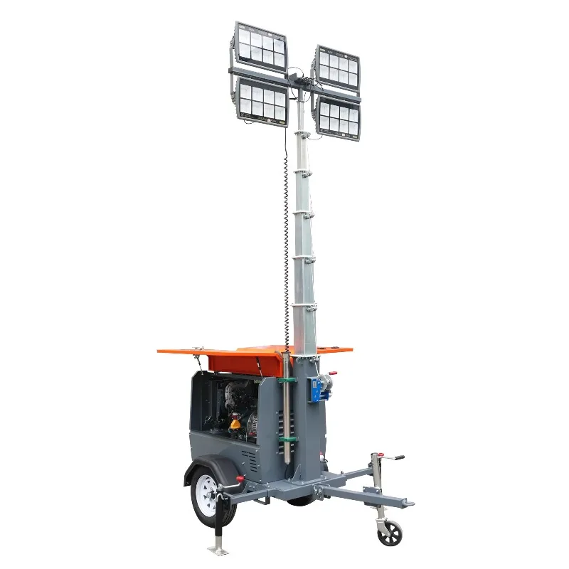 Portable Trailer Solar Lighting Tower, High Brightness LED Mobile Solar Light Tower For Night Construction Outdoor Use