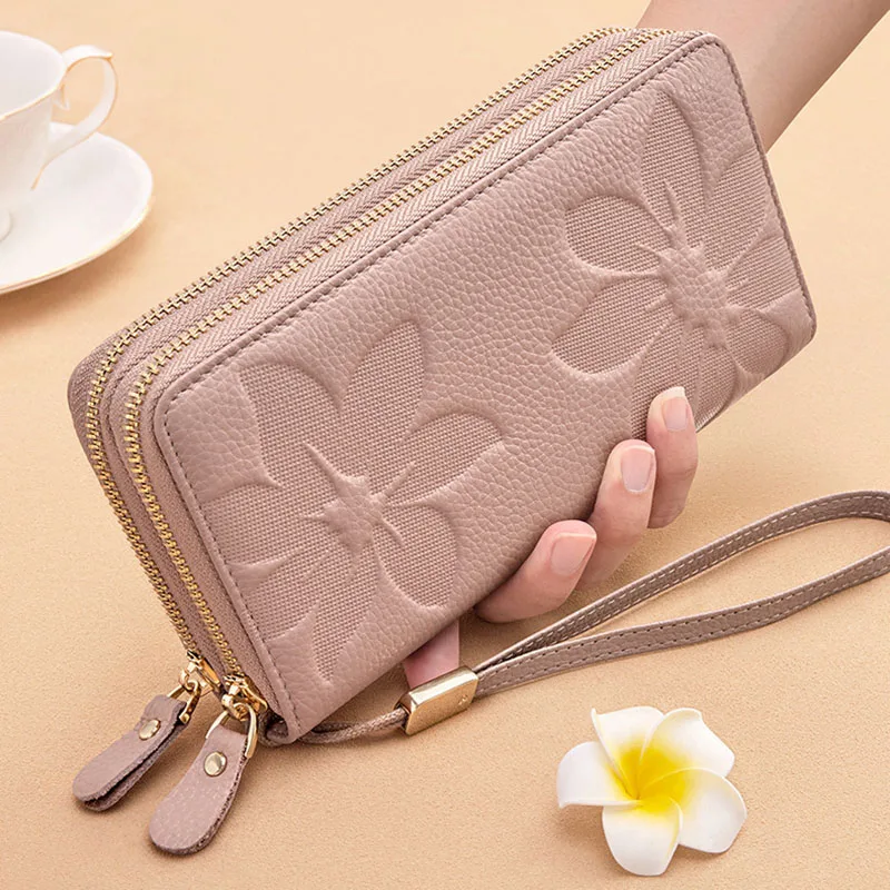 BANYANU Fashion RFID Blocking Grain Cowhide Leather Women Wallet Long Luxury Business Card Case Bag Zipper Lady Purse Wallets