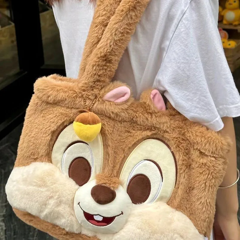 

Kawaii Cute Disney Chipmunk Chip Dale Plush Doll Shoulder Bag Large Capacity ins Cartoon Pine Cone Pendant Tote Gift for Girls