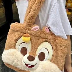 Kawaii Cute Disney Chipmunk Chip Dale Plush Doll Shoulder Bag Large Capacity ins Cartoon Pine Cone Pendant Tote Gift for Girls