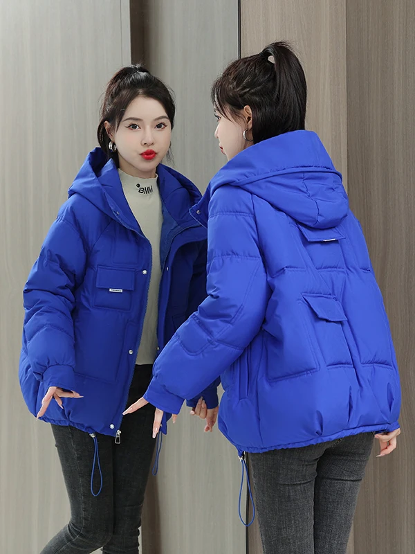 Fashionable Candy Colored down Cotton Jacket Women's Short Loose Korean Style Coat with Hood for Small Figures Trendy Outerwear