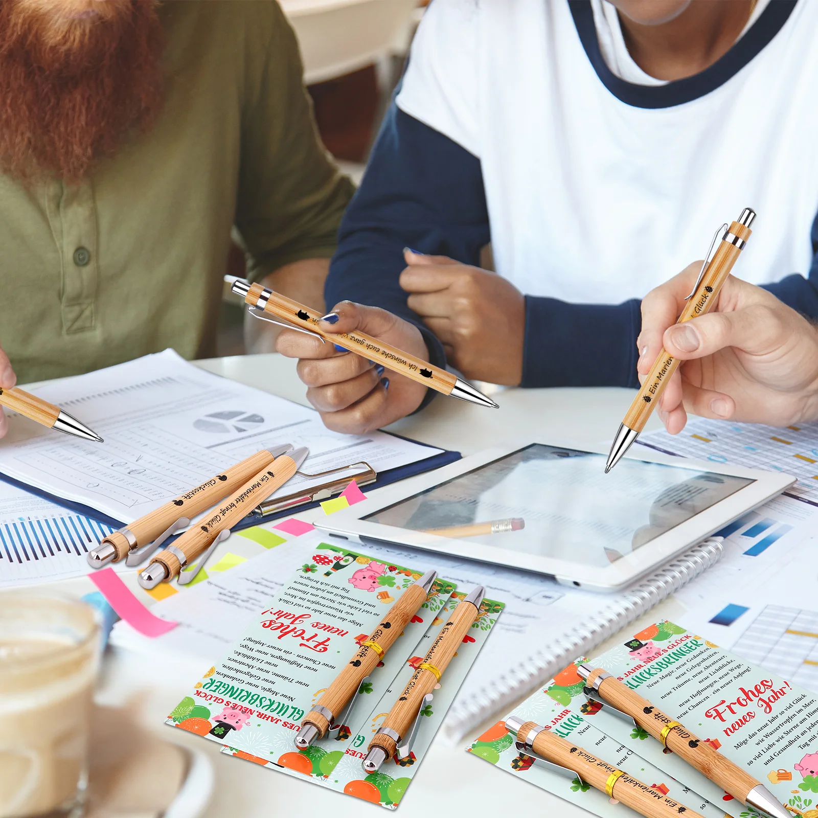 30 قطعة من أقلام حبر جاف من الخيزران للعام الجديد، أقلام حبر جاف مخصصة، حقيبة بطاقات السنة الجديدة للمعلم والزميل والموظفين #6