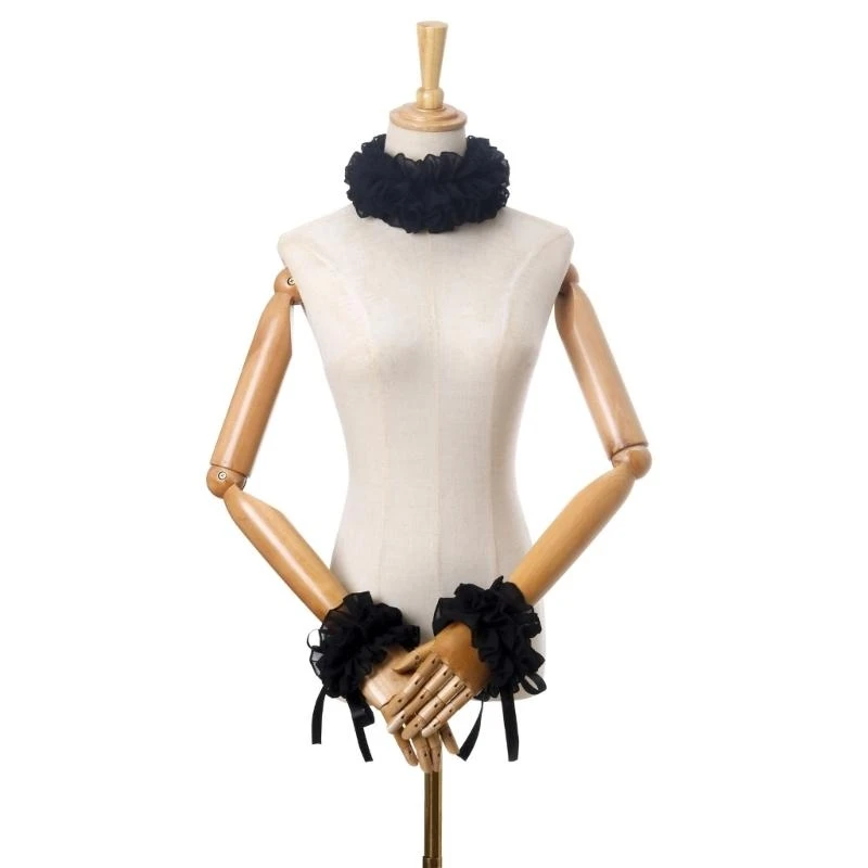 x5xa-elizabethan-black-neck-ruff-false-collar-and-ruffled-faux-wrist-cuffs-set-for-cosplay-event-and-historical-reenactments