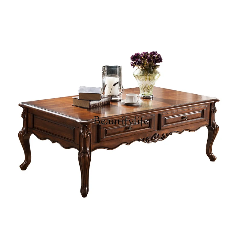 

American-style Coffee Table Living Room European-style Coffee Table Sofa Side Table Vintage Solid Wood