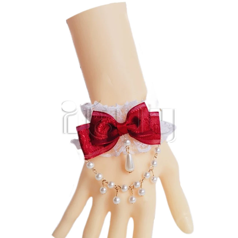 Kawaii Lolita KC Bracciale con maniche a mano Polsini da polso Bowknot Lace Trim Cameriera Accessori Cosplay Ragazza Sposa Ornamenti