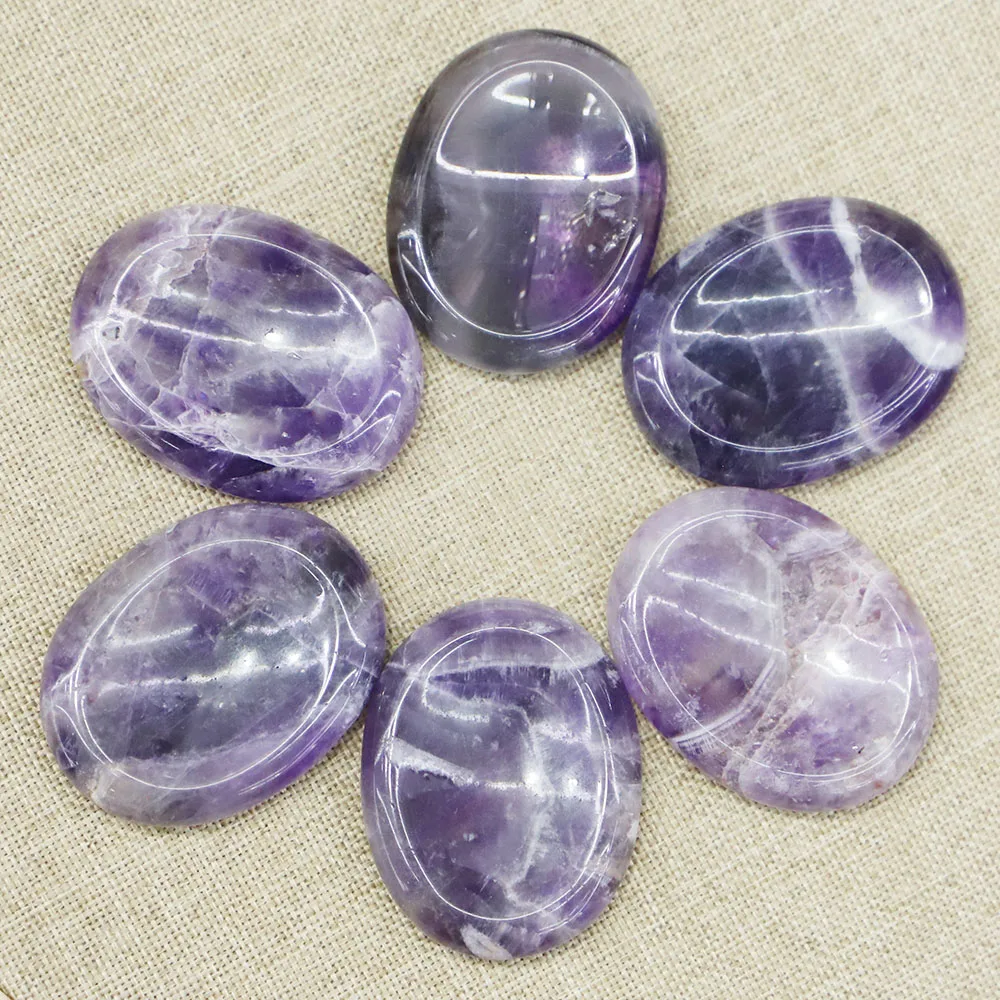 New Natural Stone Oval Amethyst Thumb Massager Palm Energy Worry Therapy Reiki Healing Meditation Spiritual Minerales Decor 4Pcs