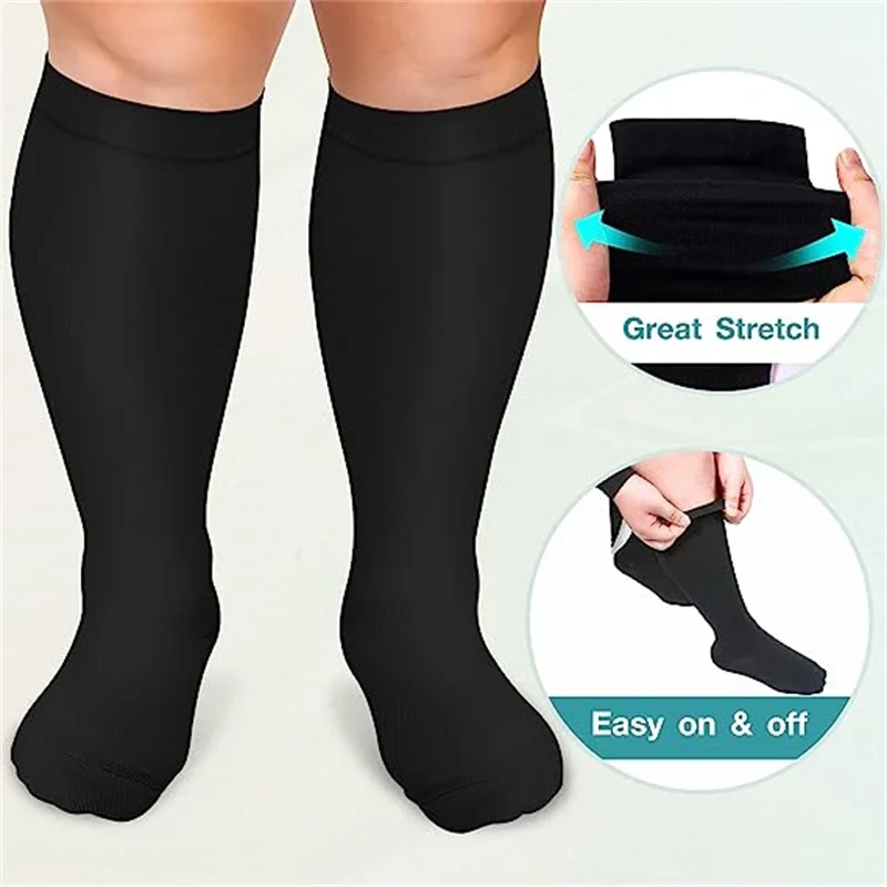 2XL-7XL Plus Size Compression Socks Solid Color Women Men Sports Running Yoga Extra Size Fat Sock for Sports Fitness Weight Loss