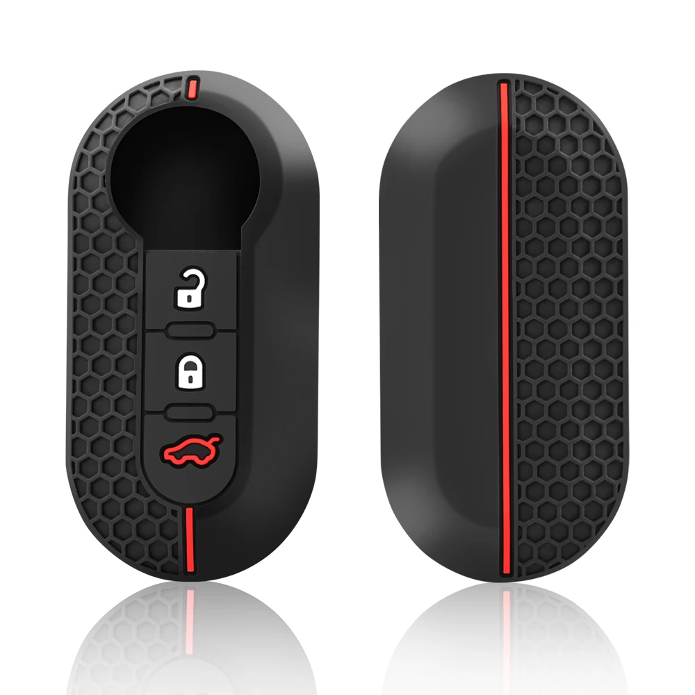Picture 4: Silicone Car Key Fob Shell Cover for FIAT 500 500L 500X Abarth 3-Button Folding Key