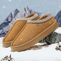 2024 Men's Fleece-fur Warm Thick Sole Slippers Sponge Sole Cotton Shoes Winter Without Heel Men's Leisure Cotton Shoes