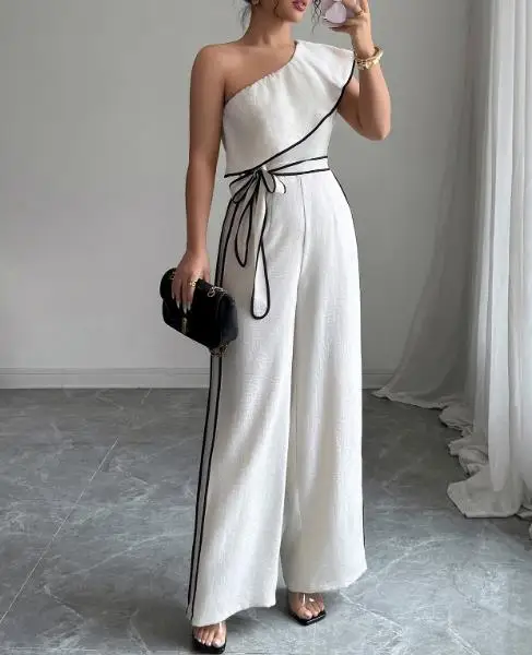 

Summer 2025 Women's Elegant Style Slant Shoulder Tank Top Jumpsuit