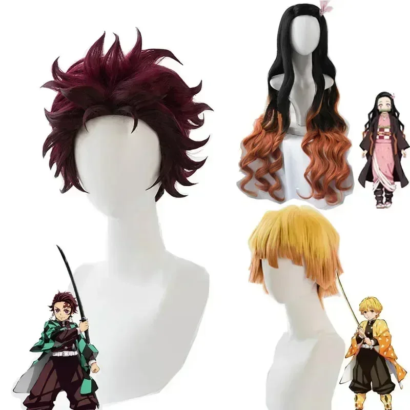 2026 High Quality Nezuko Tanjirou Kamado Wig Cosplay Wigs Zenitsu Agatsuma Golden Short Hair Wig Cosmei