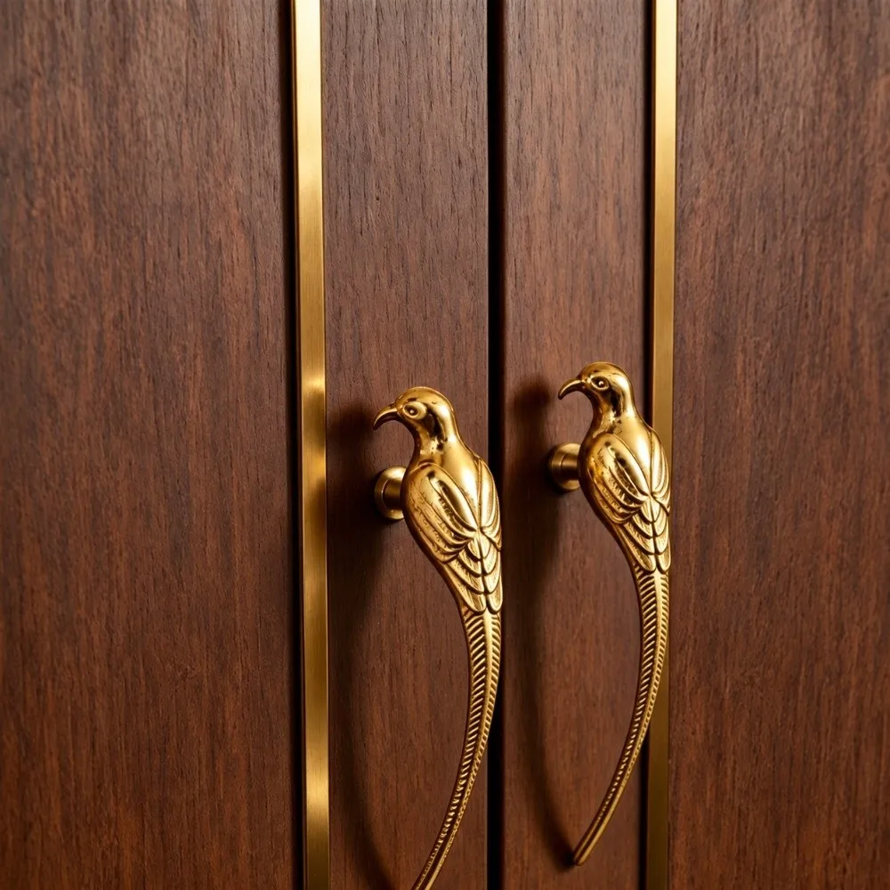 Vintage Bird Cabinet Pull Handle Magpie Shaped Embossed Texture Furniture Door Handle Single Mount Base Cabinet Hardware Handle