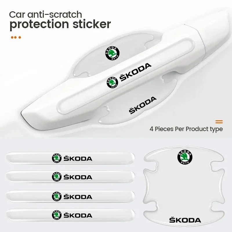 

4/8 pack Suitable for Skoda Octavia, Fabia, Superb, Korok car door handle stickers Motorsport protection decals auto accessories
