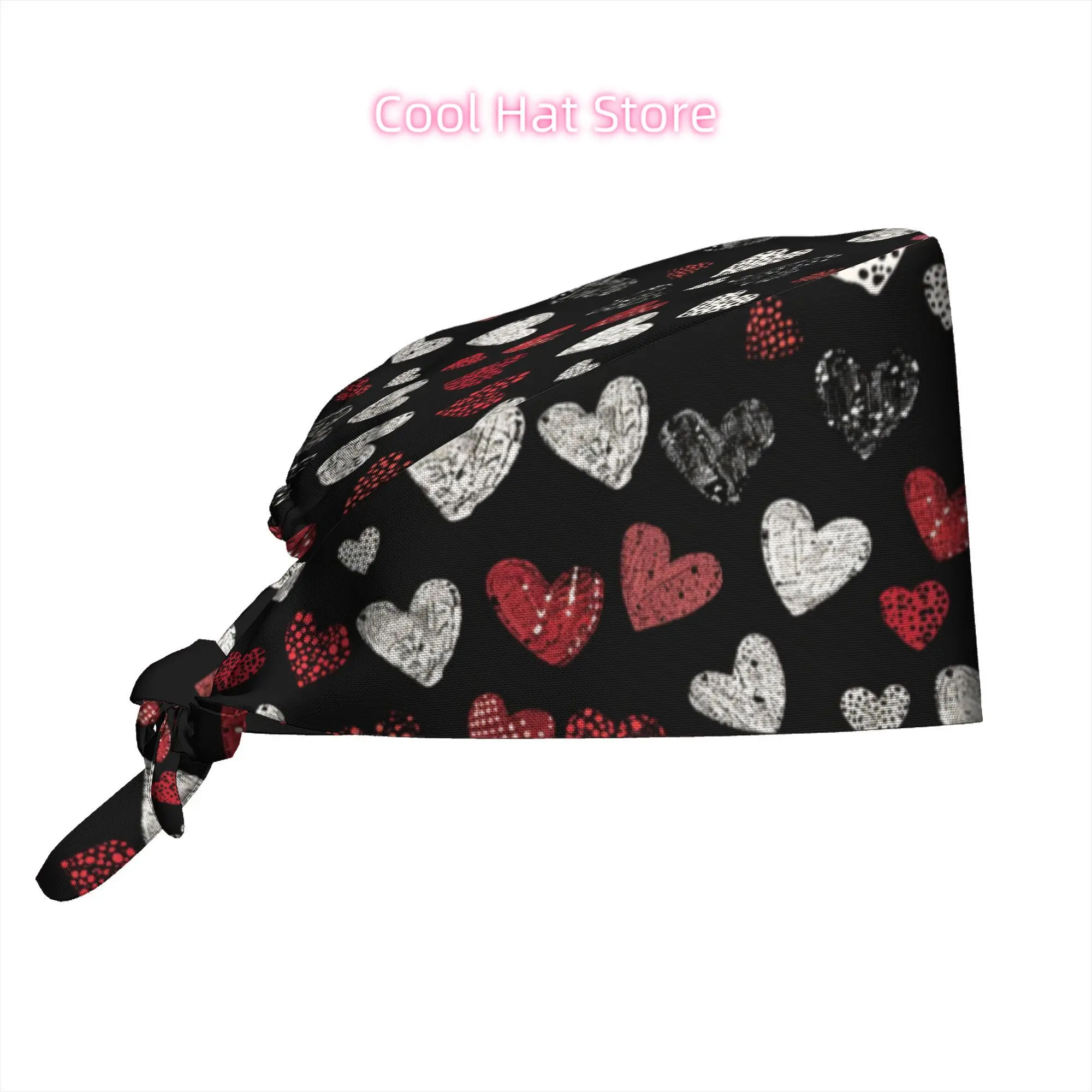 1pc Sweet and cool retro hand-drawn heart pattern Adjustable Scrub Cap with Elastic Tie-Back - Unisex Hat, One Size Fits Most,