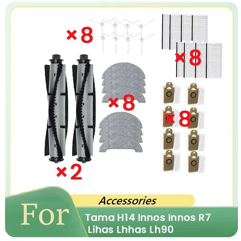 34 ชิ้นสําหรับ Tama H14,/Innos Innos R7/ Lihas Lhhas Lh90 Sweeping Robot อุปกรณ์เสริมหลักแปรงด้านข้าง Mop ชุดกรอง