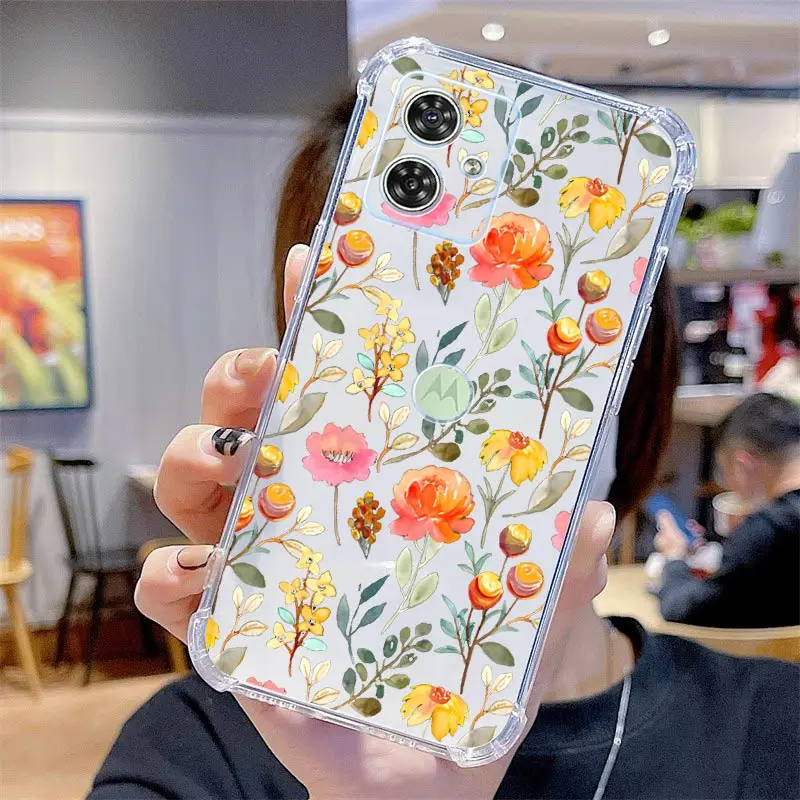 G54 Showy Flowers Przezroczyste etui na telefon do Motorola Moto G54 G42 G24 G53 G20 G30 G84 G52 G82 G8 G73 G72 G32 G9 G14 G13 Cover