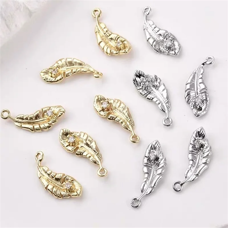 

New arrived 30pcs/lot zircon decoration cartoon Feather shape copper floating locket beads diy jewelry garment accessory
