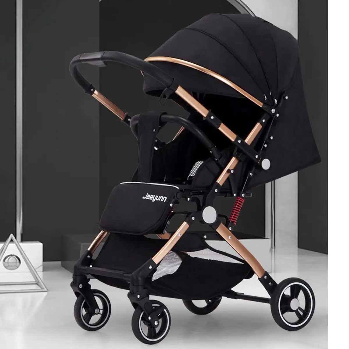 Baby stroller can sit and lie down, with two-way high landscape, portable shock absorption, one button folding, baby stroller