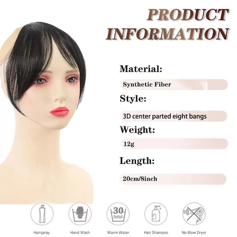 Wear Synthetic Straight Bangs Air Bangs Hair Extension Natural Hair Bangs For Women False Bang Black Daily Brown Woman Daily