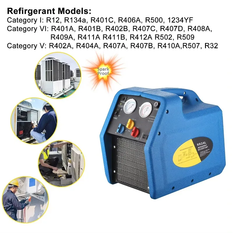 HVAC Air conditioning Refrigerant Recovery Machine A/C Recycling Unit with 80% Overcharge protection for Auto Air Condition