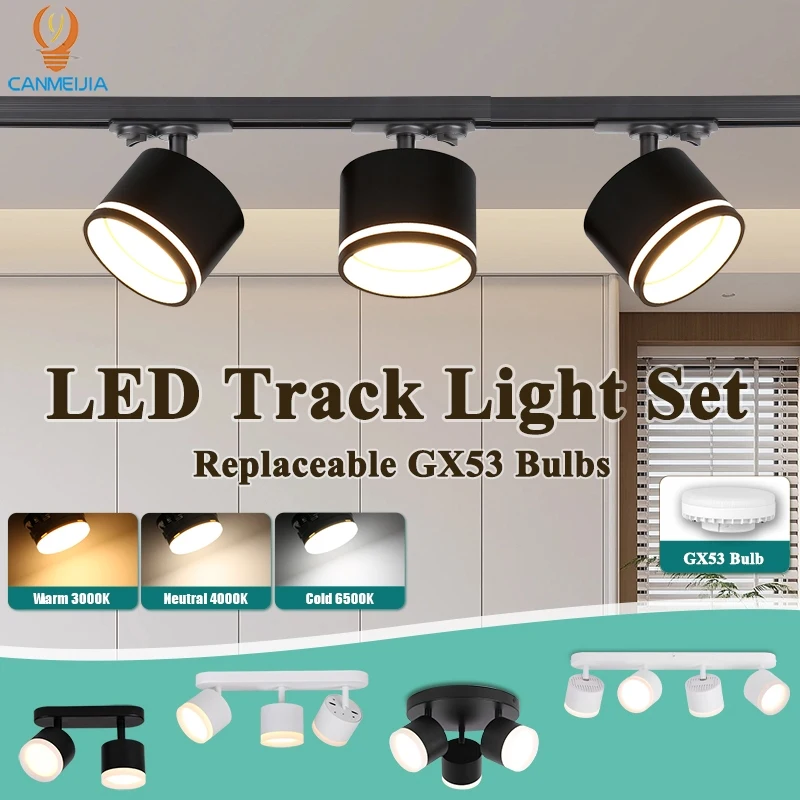 GX53 Track Lamp 3-color Spotlight AC85-265V Living Room Bedroom Store Chandelier Rotatable Downlight kitchen Home Lighting