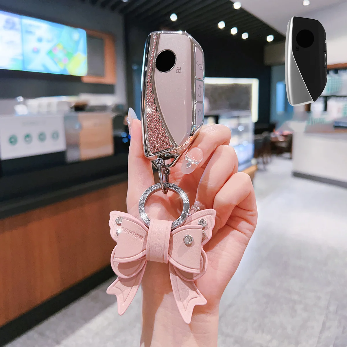 

Чехол-накладка для автомобильного ключа с боковыми стразами, розовый TPU, для BMW 740i 760i 5 Series G60 X1 X2 X5 X6 X7 IX1 IX2 IX I5 I7 G05 2023