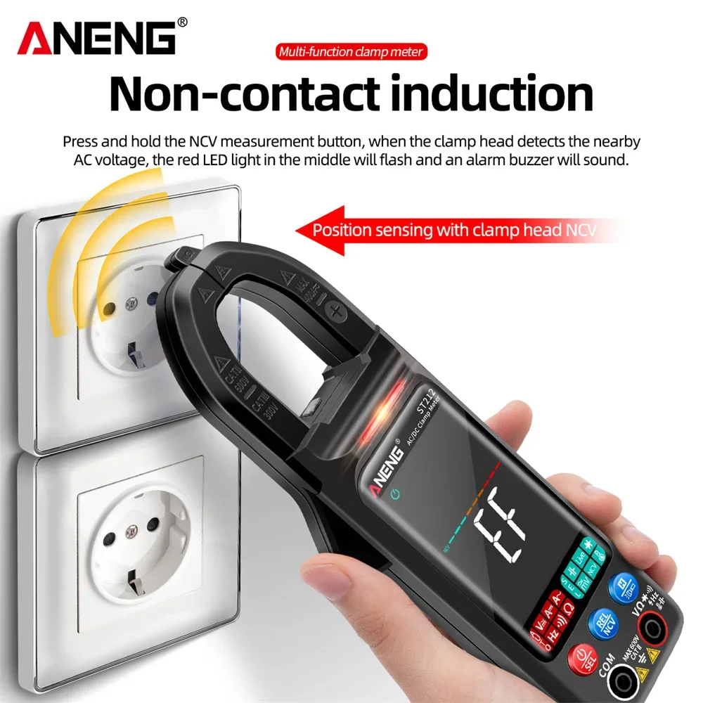 ANENG ST212 Digital Clamp Meter 6000 Counts DC/AC Current 400A Amp Multimeter Large Color Screen Voltage Tester Car Hz NCV Ohm