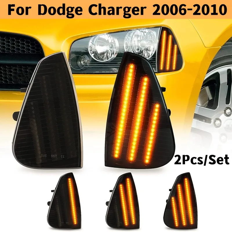 

2Pcs/set Car Sequential Turn Signal LED Front Corner Light Side Light 3 Rows LED Strips For Dodge Charger 2006-2010