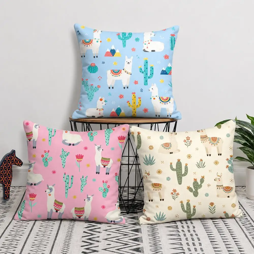 Cute Alpaca Cushion Cover Short Plush Soft Double-Sided Printing Pillow Case Cozy Sofa Bedroom Home Decor Gift