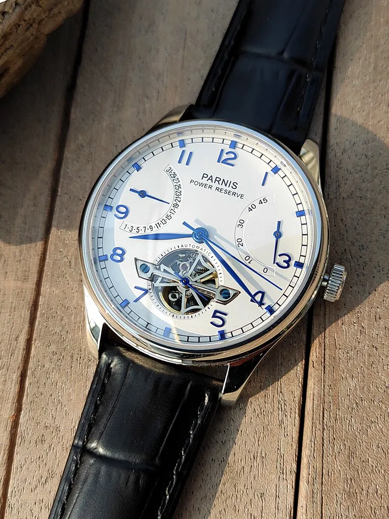 

Мужские автоматические механические часы Parnis Business 42 мм с механизмом Seagull ST25, турбийоном и индикатором запаса хода