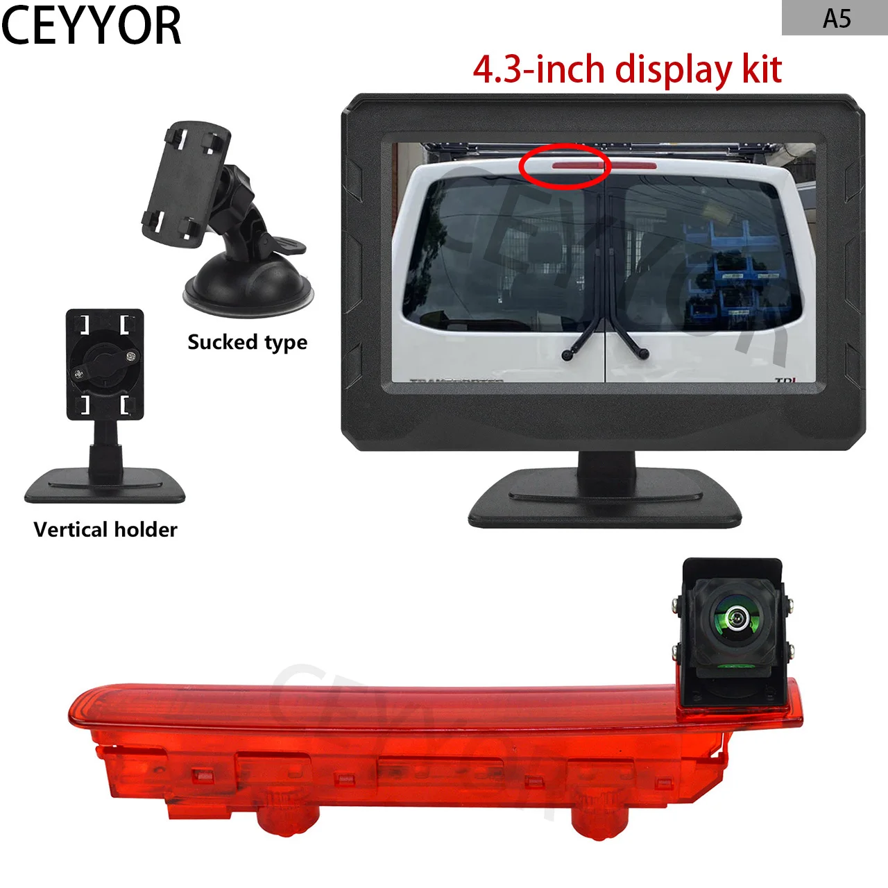 

High-mounted brake light for VW Transporter T5/T6 Barn Doors Reverse Camera (2010 onwards) with 4.3-inch display monitoring kit