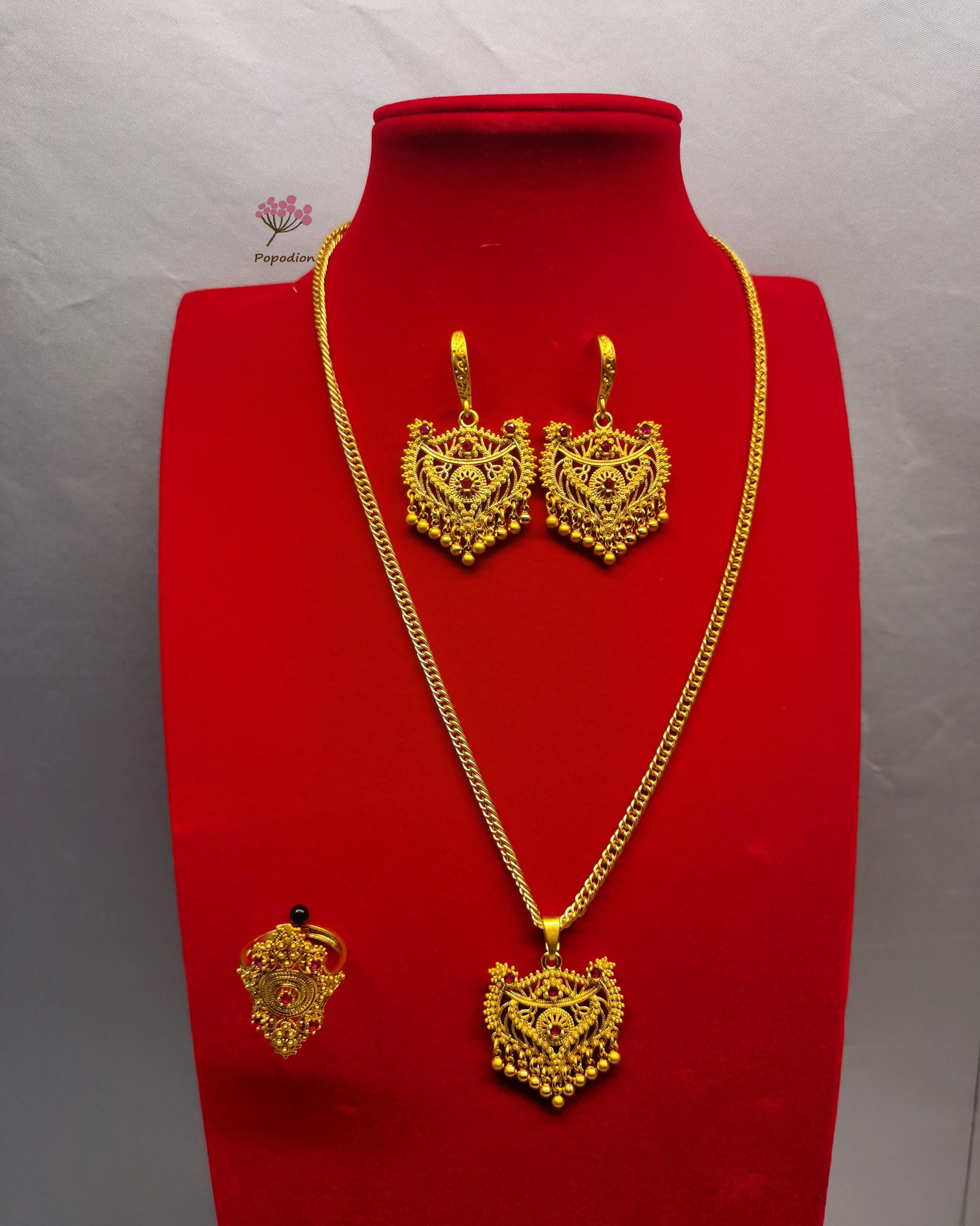 Dubai 24K Gold Plated Jewelry Bridal Necklace Earrings Women's Ring 3-Piece Set YY10484