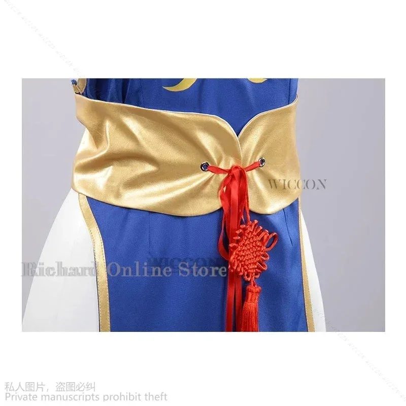 Game Street Chun Li Cosplay Costumes Sutorito Faita Blue Cheongsam Dress Belt Headgear With Women Girls Clothes Halloween Party