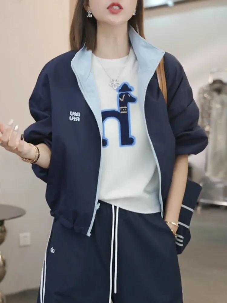 

Женская укороченная куртка с длинными рукавами и воротником-стойкой, в стиле колор-блок, весна 2026, повседневная, свободного кроя, теплая, модный дизайн