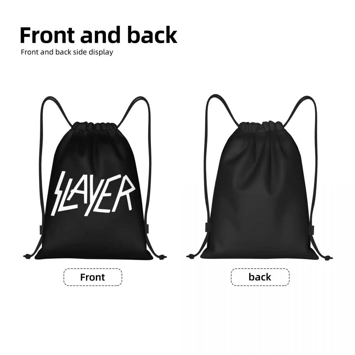 Custom White Heavy Slayers Thrash Metal Drawstring Bags Men Women Lightweight Rock Roll Band Sports Gym Storage Backpack