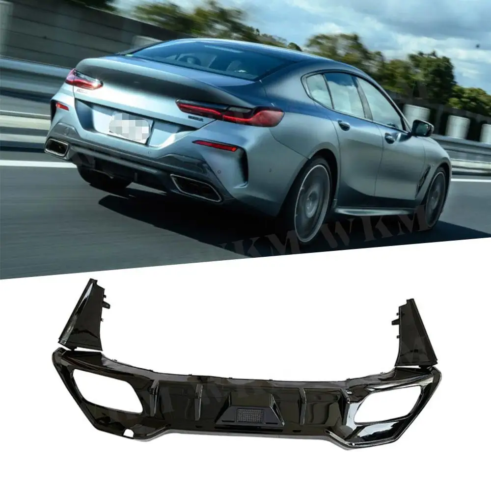 for BMW 8 Series G16 M Sport 4 Door 2021+ ABS Rear Bumper Diffuser Lip OO-OO With LED Light Rear Splitters Lip Carbon Fiber