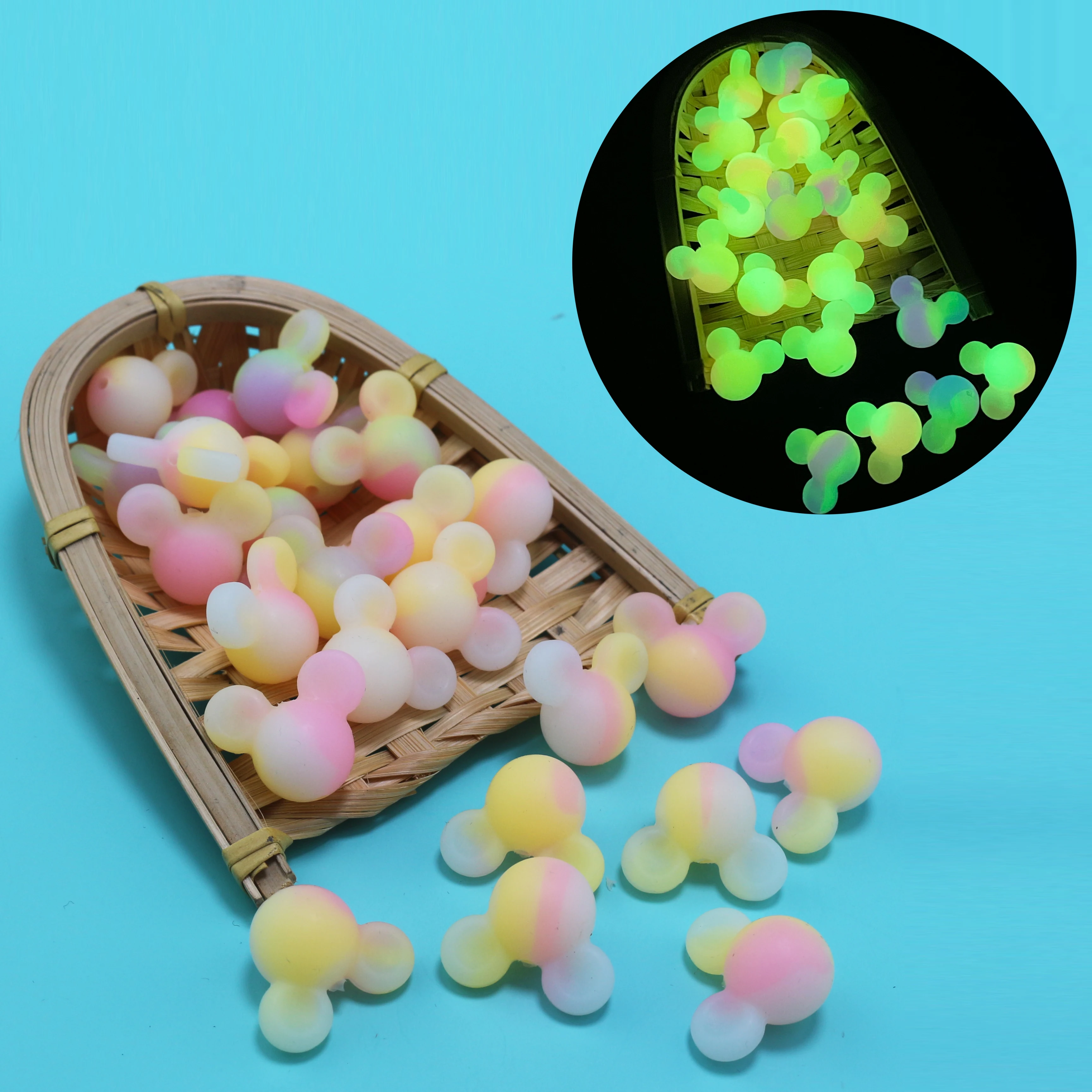 10Pcs Mouse Cartoon Silicone Beads Luminous Glowing In Dark Fishing Loose Silicon Round Ball For Jewelry Marking DIY Necklace