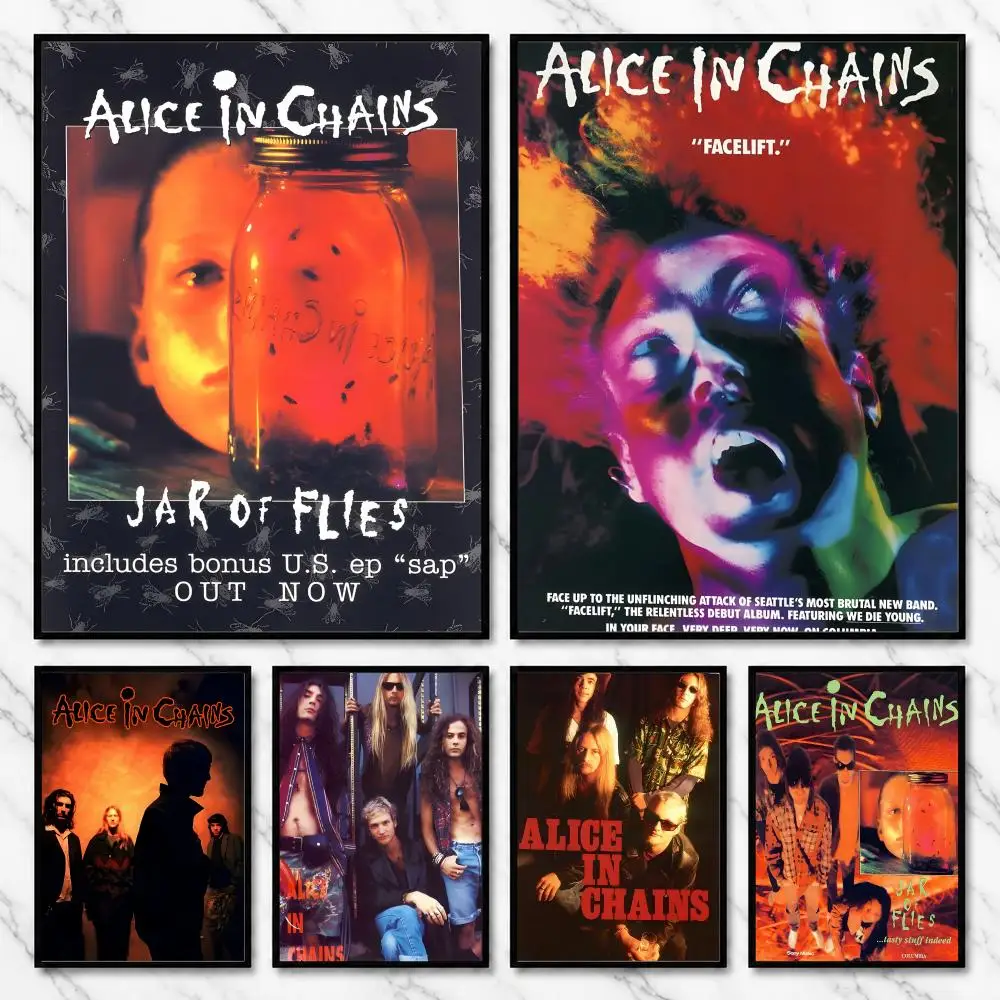 Alice in Chains Grunge Rock Band 90s Alternative Legacy Poster Modern Self Adhesive Wall Art Prints for Bedroom Living Room