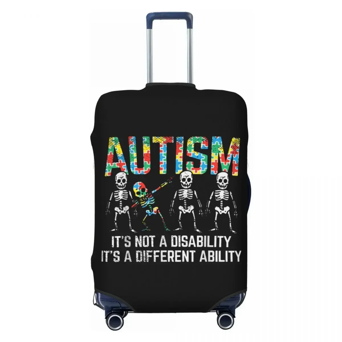 Custom Dabbing Skeleton Disability Autism Awareness Suitcase Cover Elastic Travel Luggage Covers for 18-32 inch