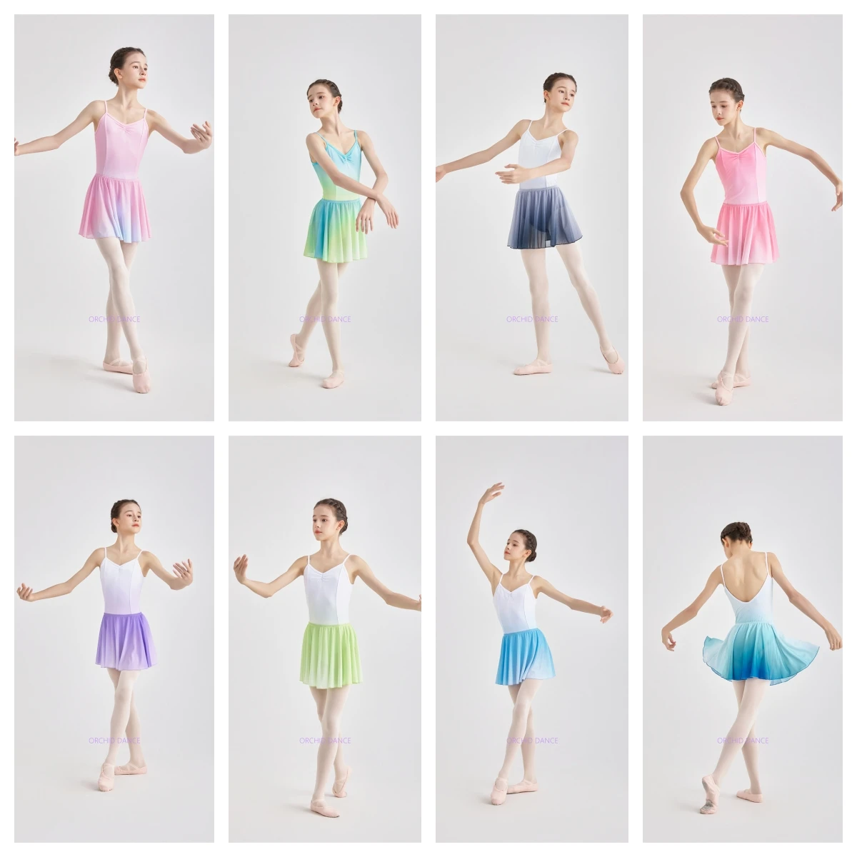 Hot Sale Breathable Kids Girls Children Ombre Colors 2 Layers Spandex Camisole Mesh Gymnastics Ballet Leotards Dance Wear Skirt