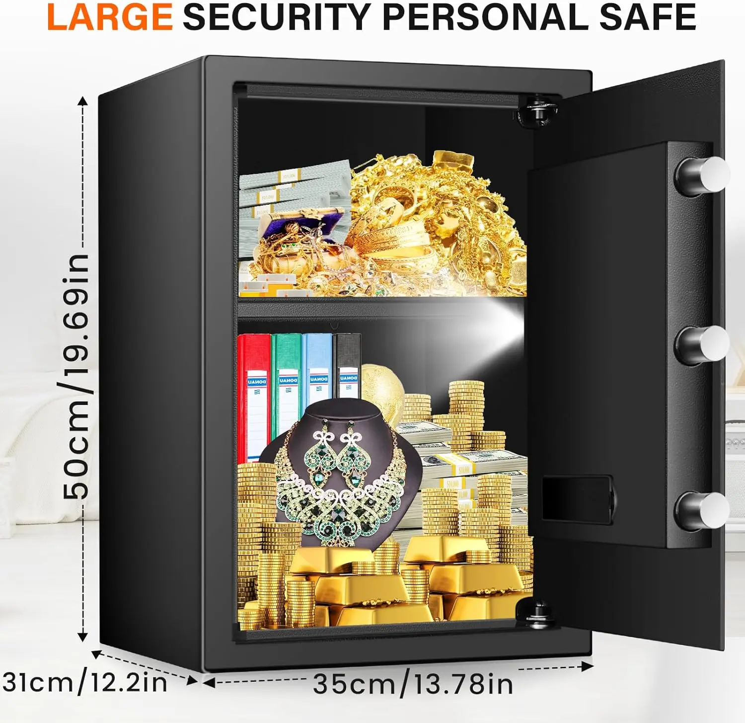 3.5 Cubic Large Fireproof Safes for Home Use, Anti-theft Safe Box with Alarm System, Removable Shelf and Mute Function, Digital