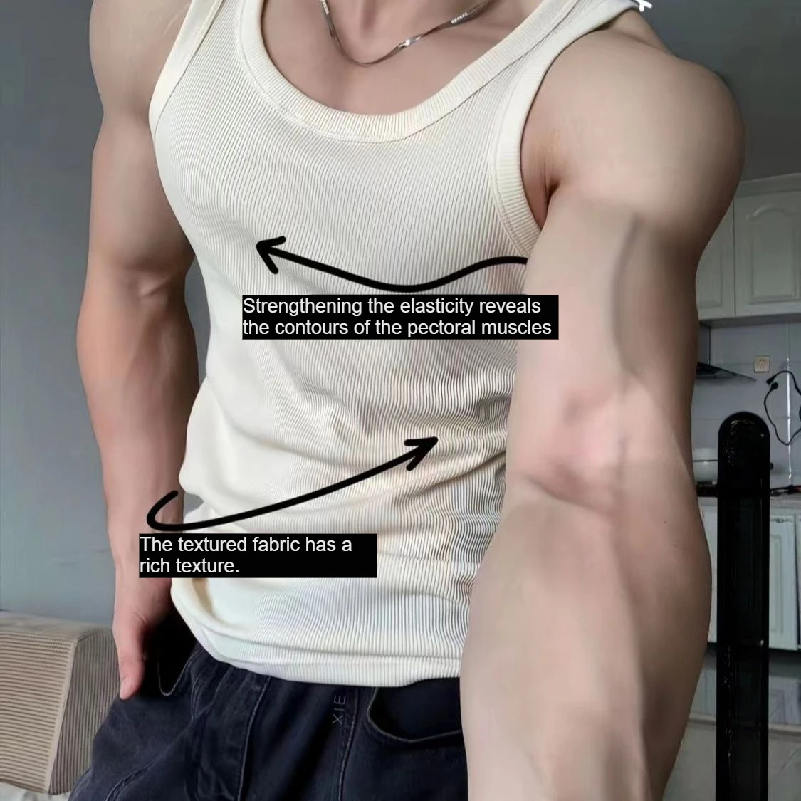 

Men's Summer Quick - dry Ribbed Fitness Vest - Elastic, White, Sleeveless for Running and Training