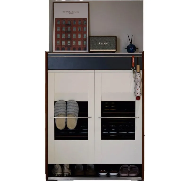 Nordic solid wood rattan shoe cabinet, storage cabinet, large-capacity shoe rack