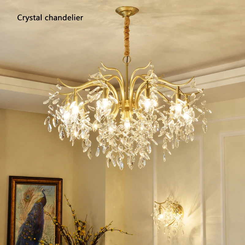 

Light luxury American crystal chandelier, modern minimalist European French living room, bedroom, creative art branch, all coppe