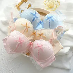 Girl candy colored bra set with no steel ring, small chest gathers underwear, cute and pure desire