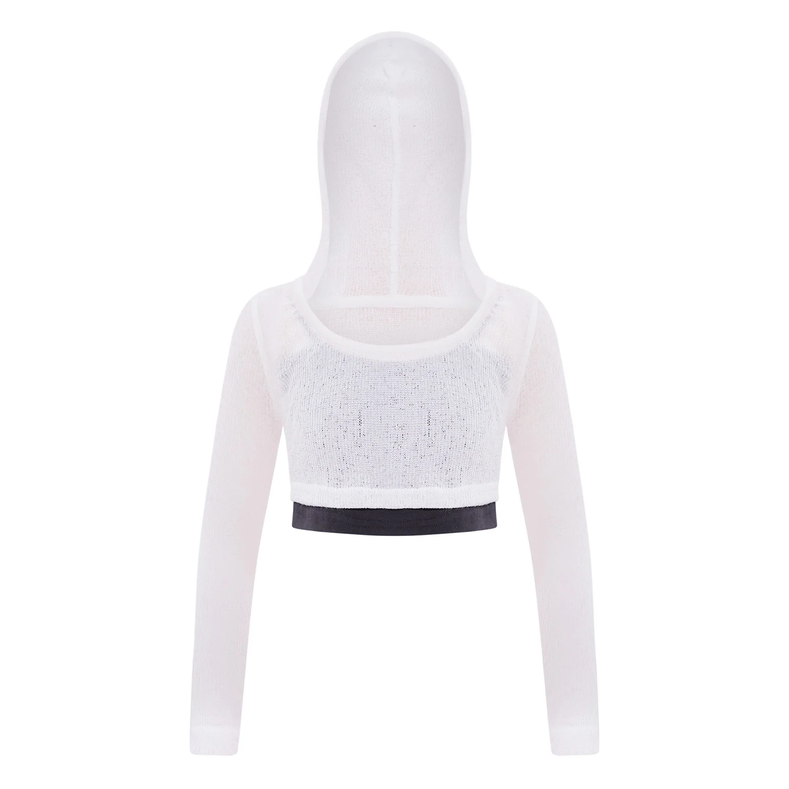 Hip Hop Girls Clothing Jazz Dance Costume Long Sleeve Hooded Crop Top with Straps Camisole Vest Skateboarding Street Dancewear