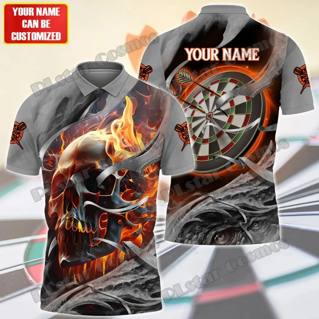 Darts Flame Skull And Thunder Eagle Darts Custom Name 3D Printed Fashion Men's Polo Shirt Summer Unisex Casual Polo Shirt PO105