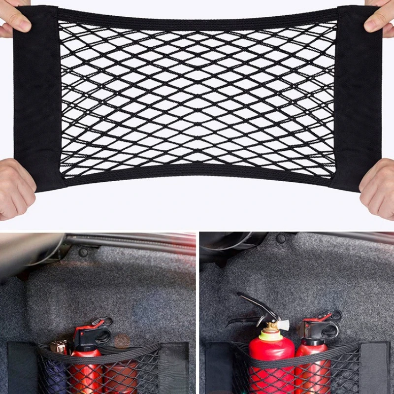 Car Trunk Mesh Organizer Car Tail Storage Net Seat Back Pocket Universal Trunk Bag Auto Magic Tape Network Interior Accessories