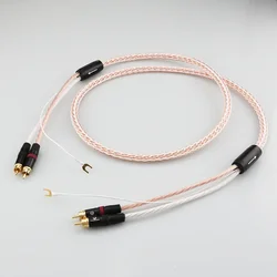 Kabel męski 8TC 2 RCA do 2 RCA kabel do fiszoramienia Audio HIFI 24k pozłacany przewód uziemienia szpadla