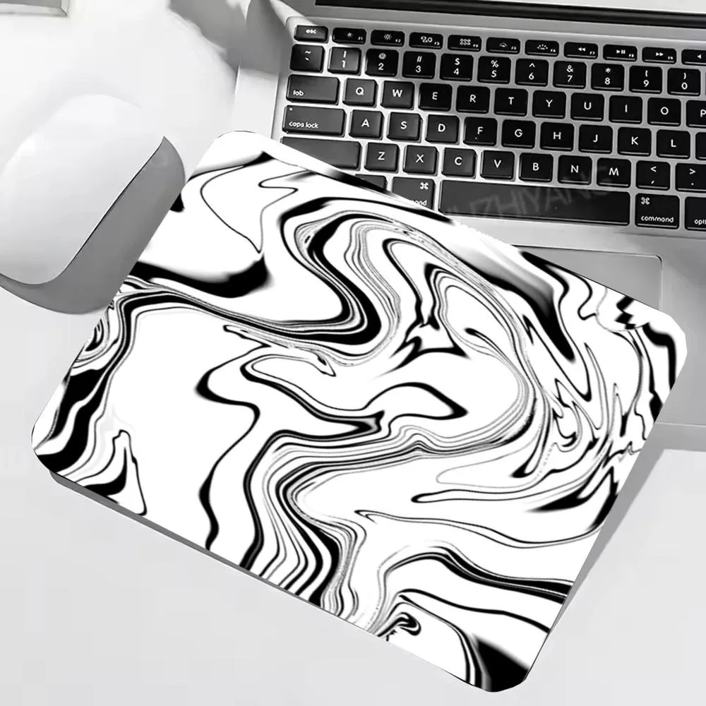Small Rectangle MousePad Black White Liquid Marble Swirl Abstract Print NonSlip Rubber Desk Mat PC  Office Aesthetic Accessory